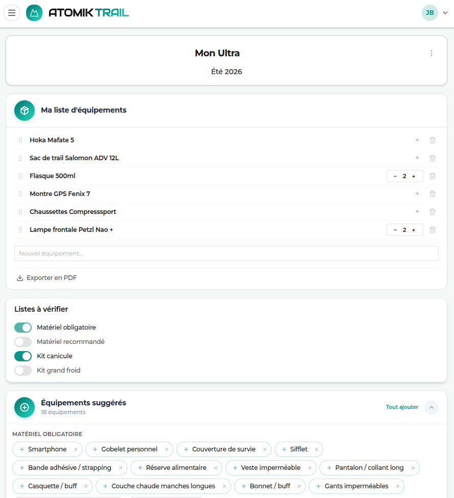Aperçu de l'analyse d'équipement AtomikTrail
